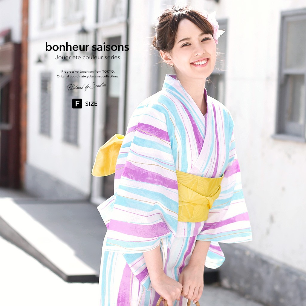 SOUBIEN 浴衣 レディース 3点セット （浴衣/半幅帯/下駄