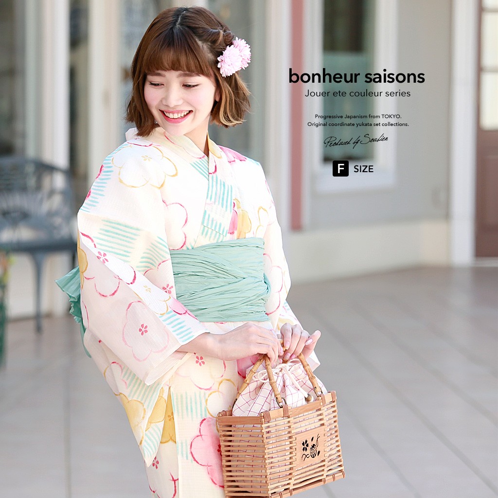 【新品未使用】bonheur saisons 浴衣単品 花柄 soubien_yuset-n1-brand1096ok
