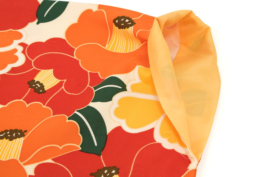SOUBIEN（創美苑） 袴用二尺袖着物 橙色 赤 椿つくし 花 菊紗綾形