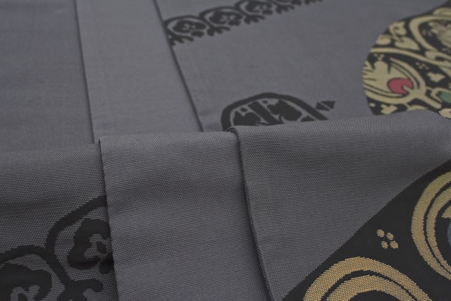 袋帯 未仕立て 灰 グレー 花唐草 正絹 六通柄 京都西陣織 1403 三幸