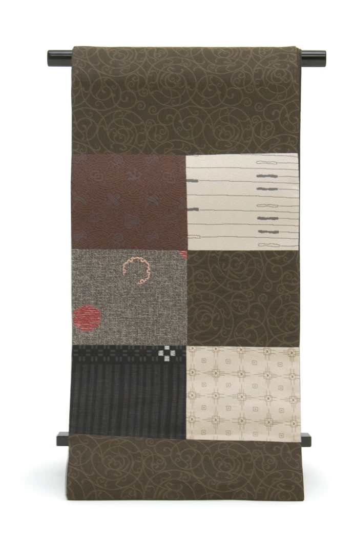 袋帯 未仕立て ブランド 和工房あやぎぬ 茶色 ブラウン 灰茶 灰色