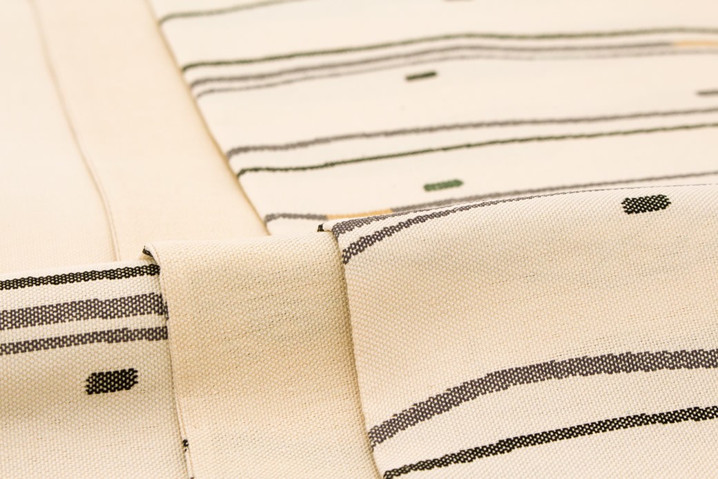 未仕立て】 袋帯 白 アイボリー 黒 よろけ縞 正絹 三幸織物 徳田佳考