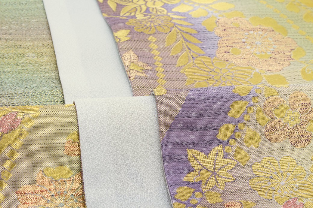 未仕立て】袋帯 振袖用 金色 ゴールド 紫色 グラデーション 花唐草