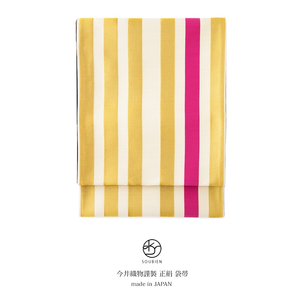 袋帯　未仕立て品　六通　振袖用　西陣織　オフホワイト系　束熨斗柄　No.63 袋帯 ふくい謹製 束ね熨斗文 六通柄 唐織錦 西陣 正絹 日本製 未