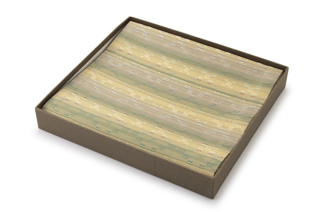 袋帯 未仕立て 本藍草木花織 薄茶色 ベージュ 灰茶色 グレージュ 緑