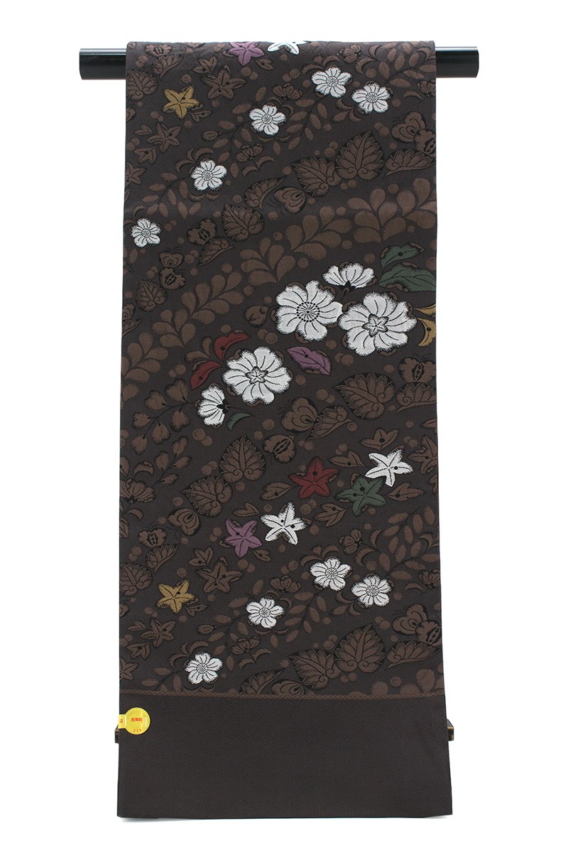 話題の人気 【未仕立て】袋帯 SOUBIEN 黒茶色 百合 鉄線花 ダークブラウン 着物・浴衣