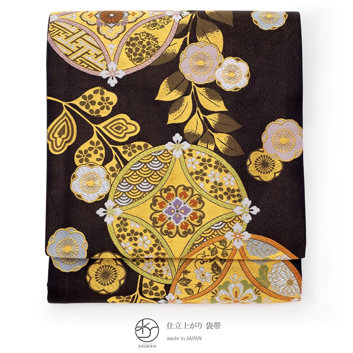 振袖帯　梅花模様　全通　黒地　袋帯　華やか　お洒落　着物　114a d 振袖帯 梅花模様 全通 黒地 袋帯 華やか お洒落 着物 114a d