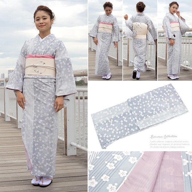 洗える着物 青 染め縮緬 桜 袷 プレタ着物 : きもの館 創美苑 - 通販