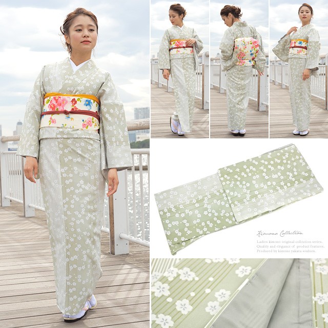 MK-1821 小紋 洗える着物 プレタ着物 花模様 縮緬 しつけ糸 蕎麦切色 pt261ok-3501_2.jpg