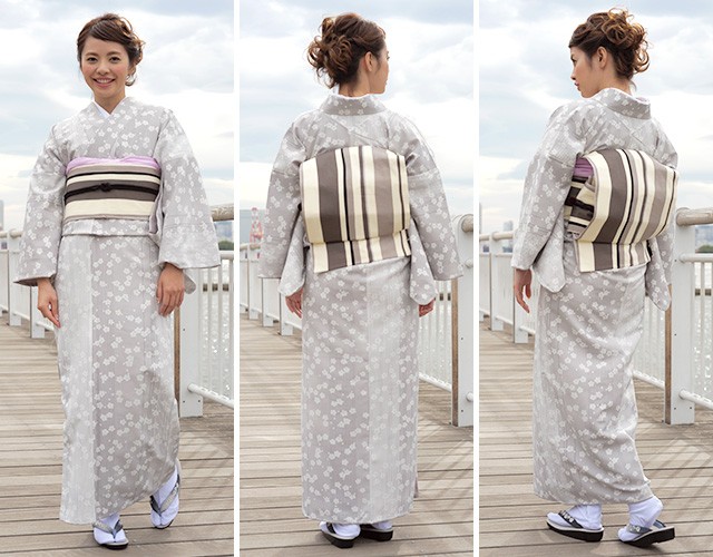 SOUBIEN 洗える着物 グレー 染め縮緬 桜 袷 プレタ着物 : きもの