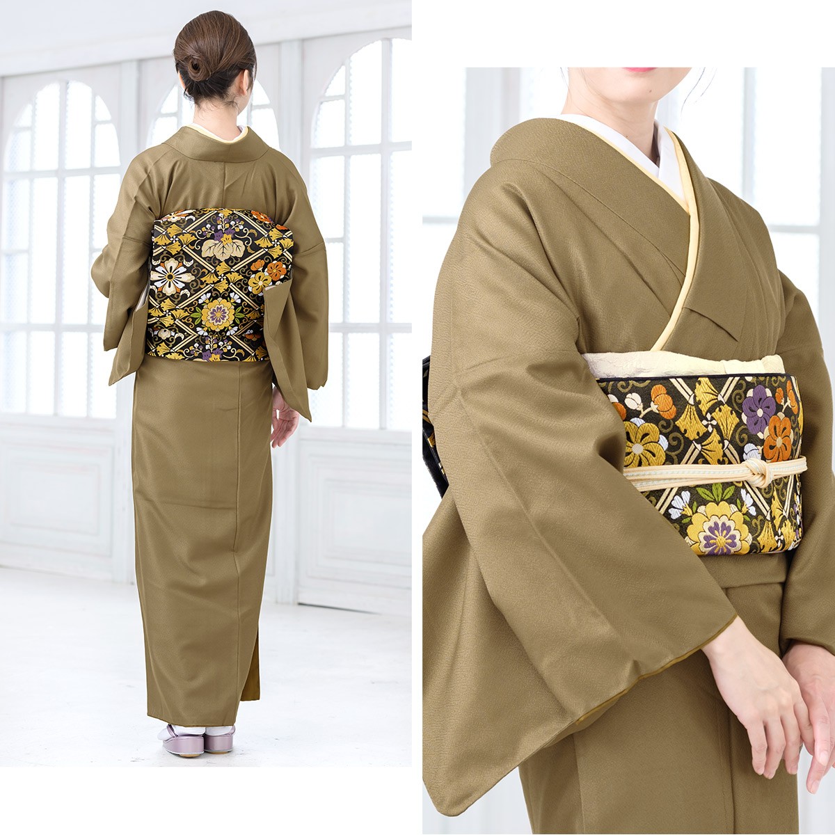 洗える着物 色無地プレタ プレタ着物 単衣 袷 茶色 利休茶色 ブラウン