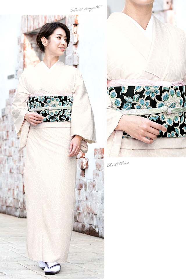 着物 袷 プレタ着物 白系 アイボリー 花唐草 更紗 モダン 小紋 カジュアル 仕立て上がり 和装 レディース 女性用 日本製【送料無料】 プレタ着物 袷 白系 アイボリー 花唐草 更紗 モダン 小紋 カジュアル