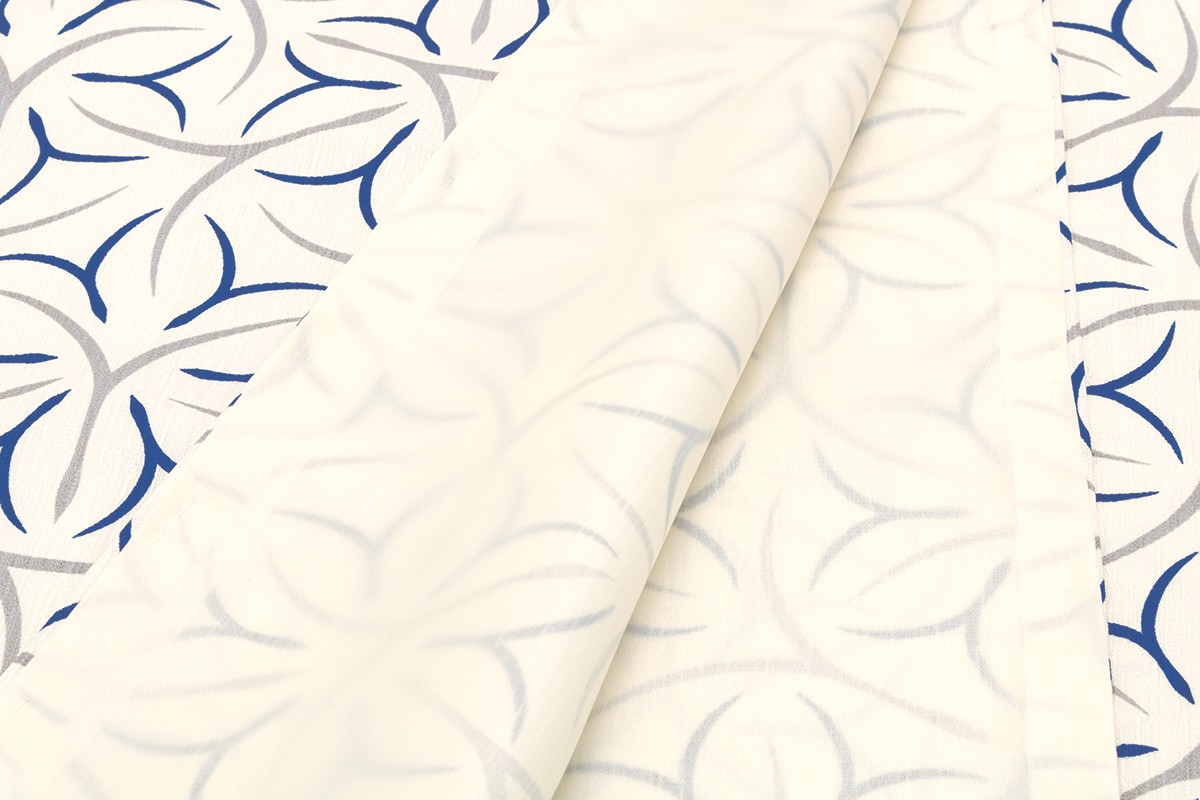 プレタ着物 袷 白系 ホワイト 青 グレー 花 フラワー 京染め 小紋