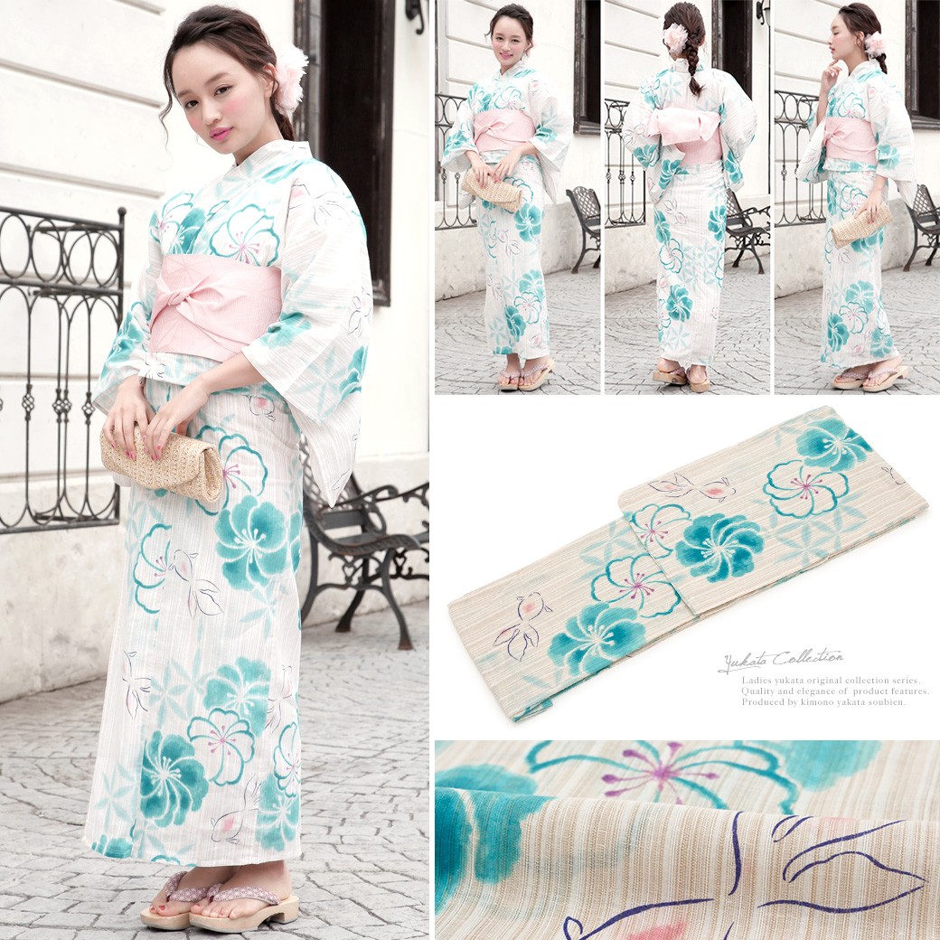 新品浴衣◇ bonheur saisons　麻の葉 SOUBIEN 浴衣 レディース 3点セット （浴衣/半幅帯/下駄