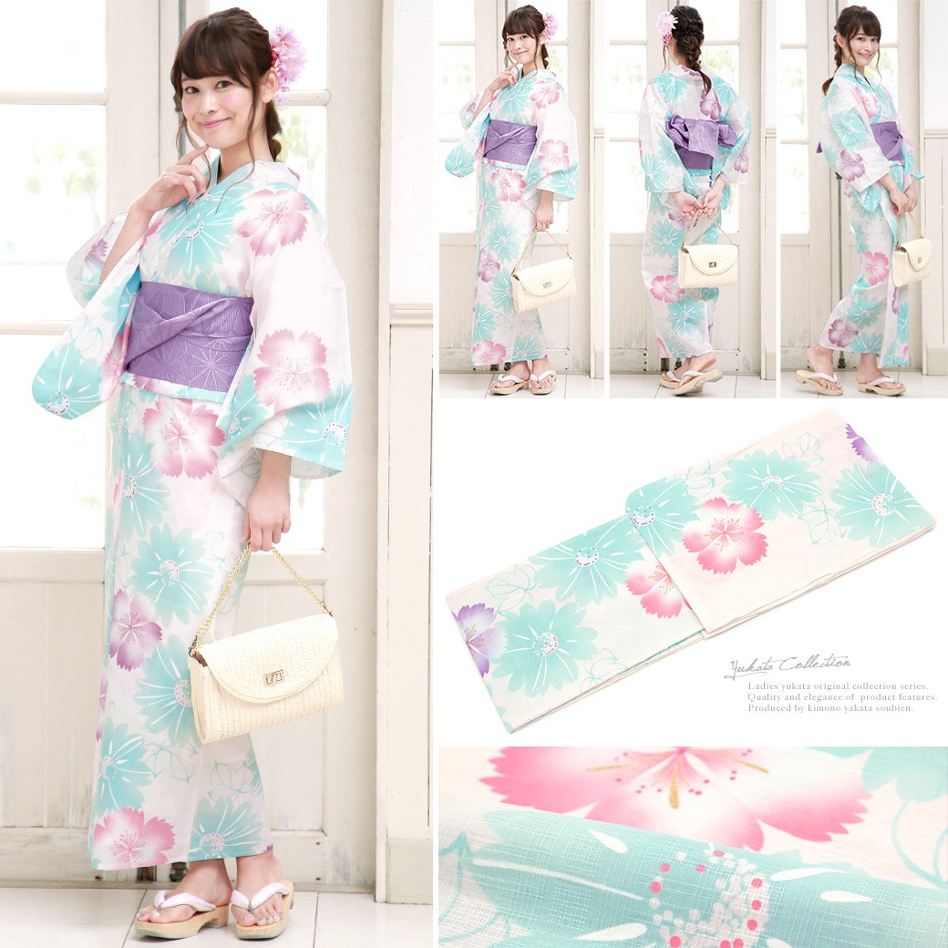 【新品】ボヌールセゾン SOUBIEN 浴衣３点セット 浴衣 帯 下駄 朝顔 soubien_yuset-r5-brand893ok