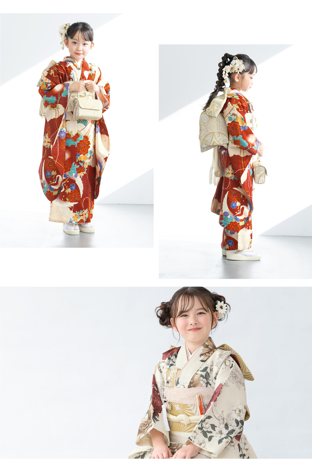 ​【きものやまと】七五三 7歳 女の子着物セット 白地 花と鶴 soubien_rea-7ks0002