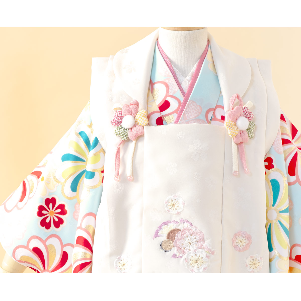 SOUBIEN レンタル 七五三 女の子 3歳 着物 被布 フルセット 白
