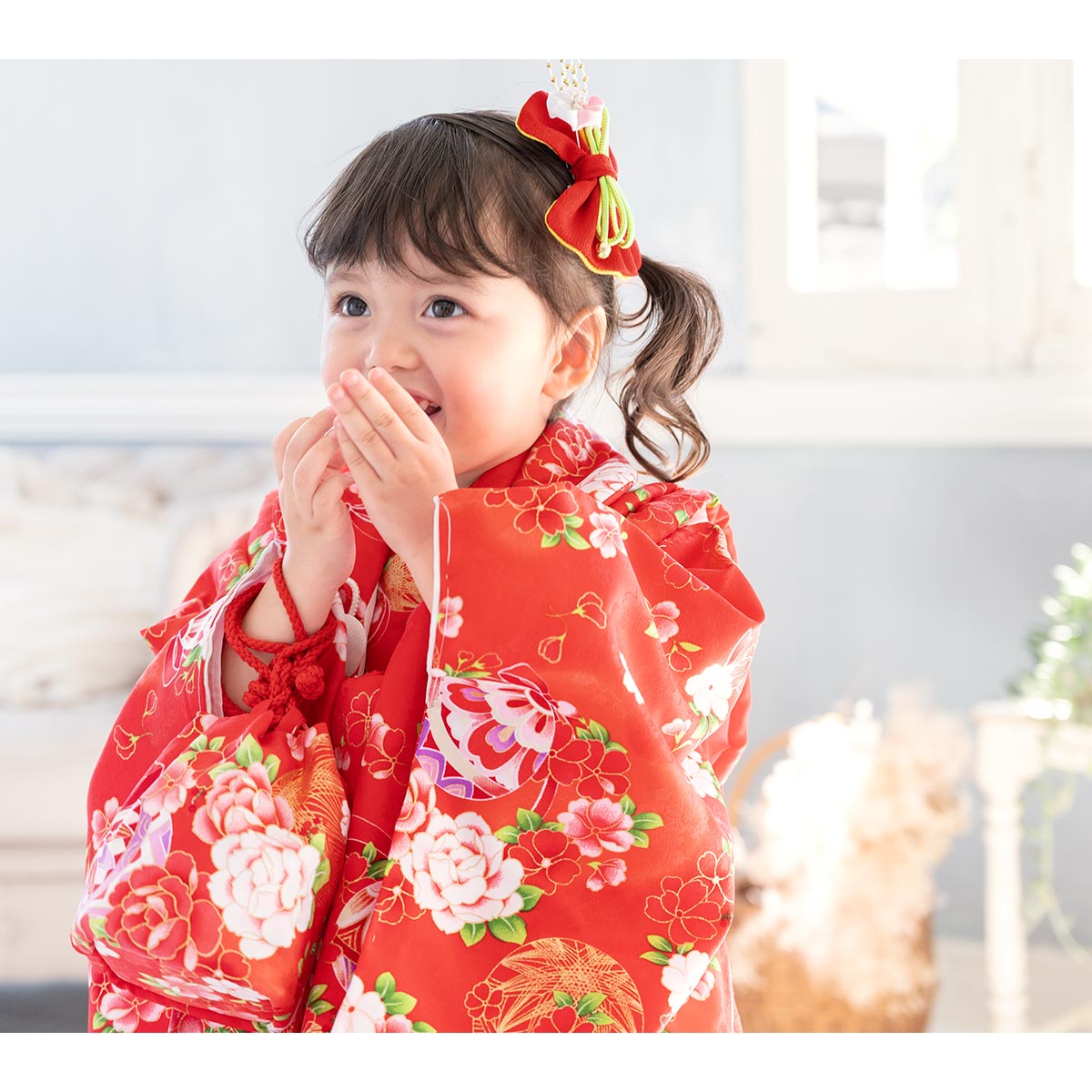 SOUBIEN 七五三 着物 3歳 レンタル 女の子 被布 フルセット 赤