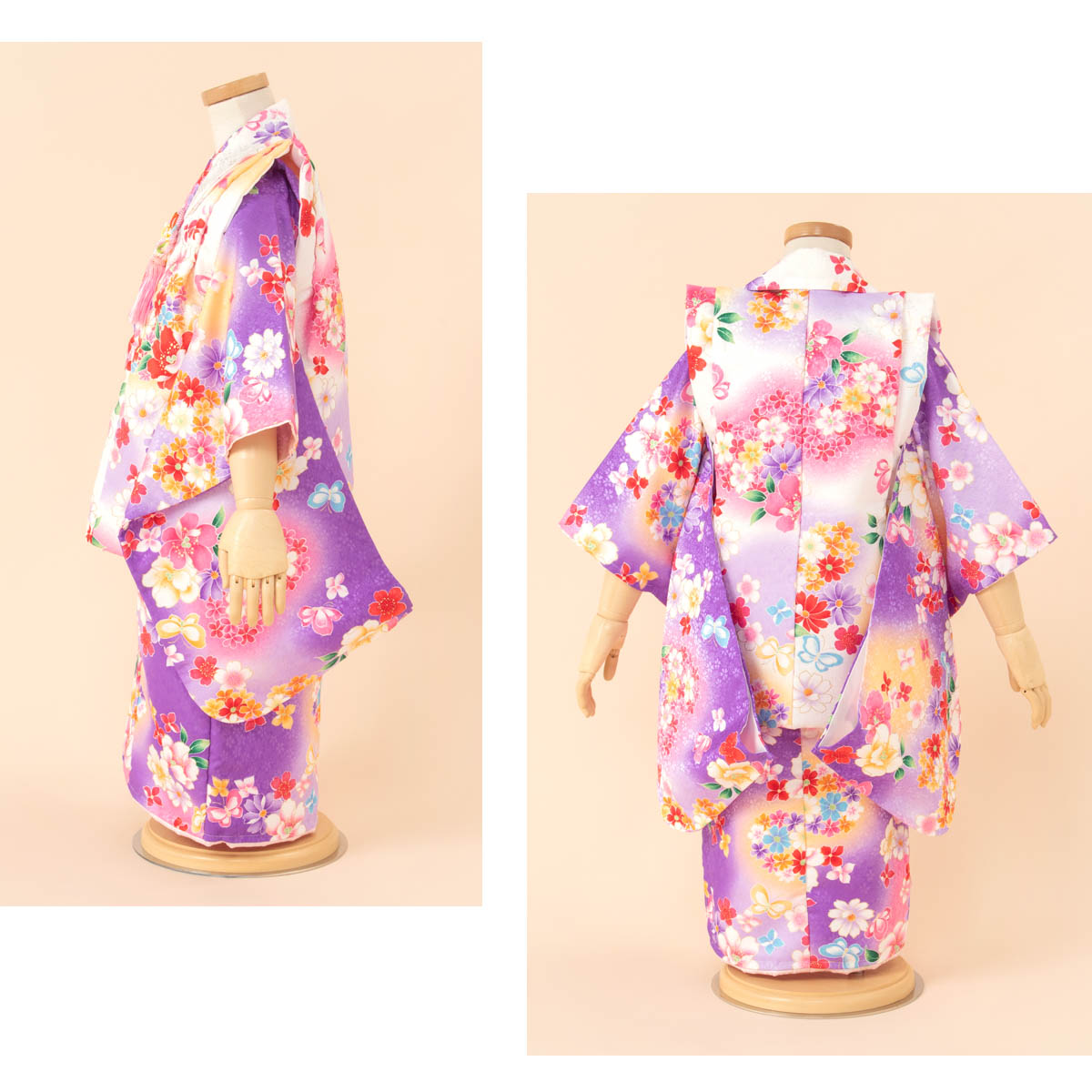 SOUBIEN レンタル 七五三 女の子 3歳 着物 被布 フルセット 白 紫 花