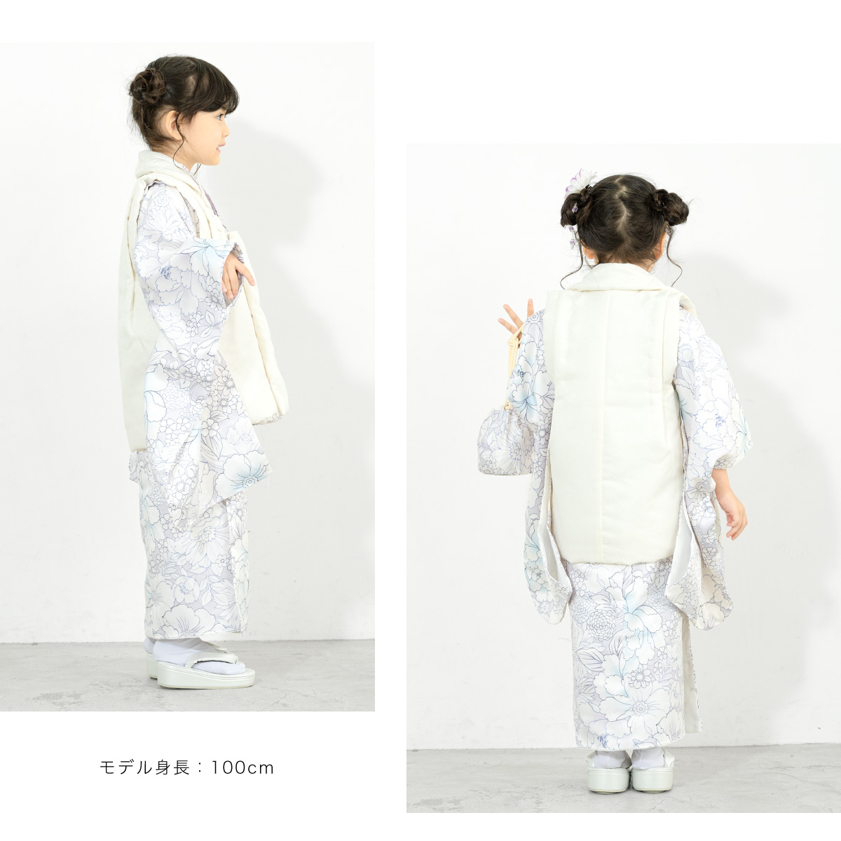 七五三　子供用着物　キッズ　ひな祭り　白　ホワイト　3歳 SOUBIEN 七五三 着物 3歳 753 被布 販売 女の子 三歳 着物セット