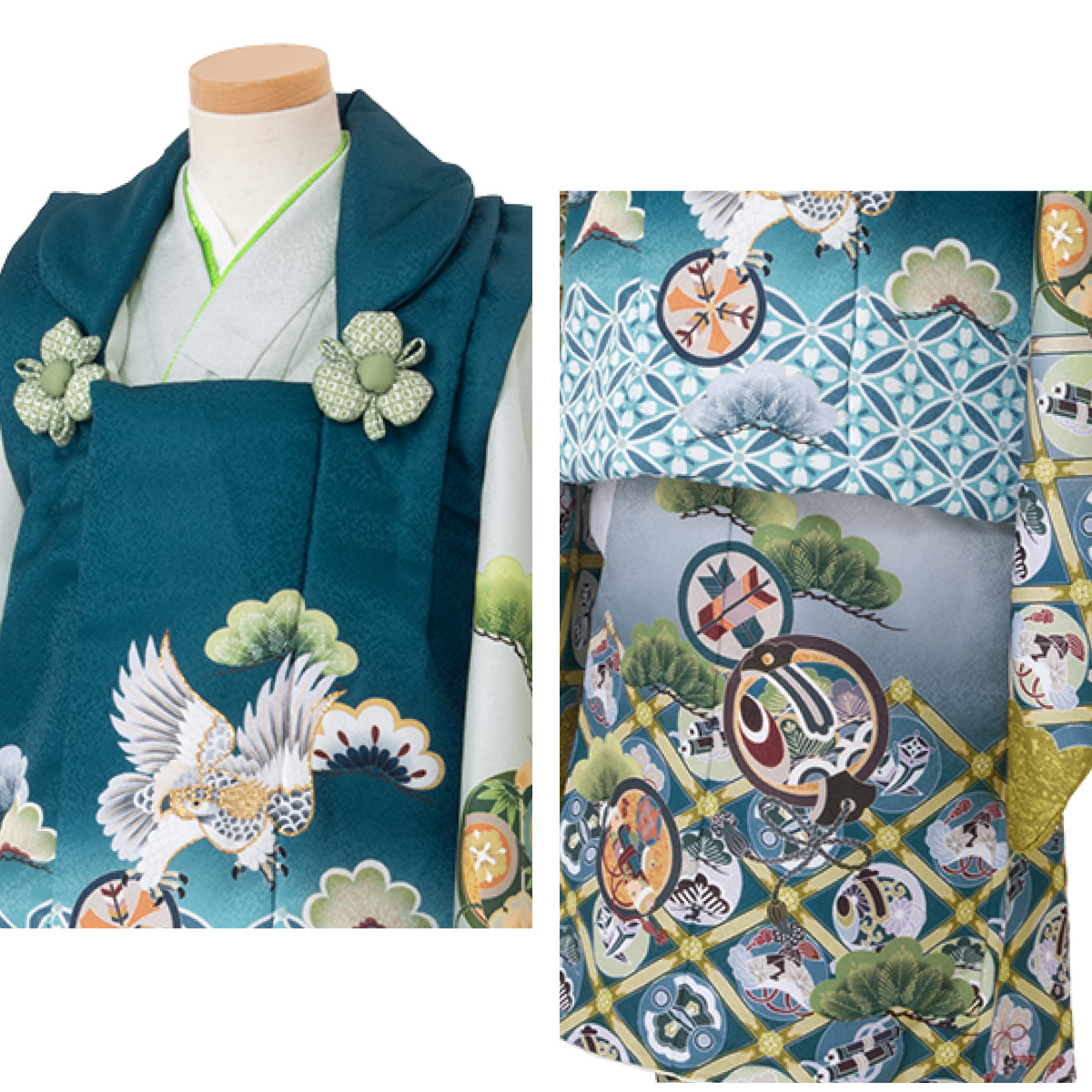 SOUBIEN レンタル 七五三 着物 3歳 男の子 フルセット 青緑 鷹