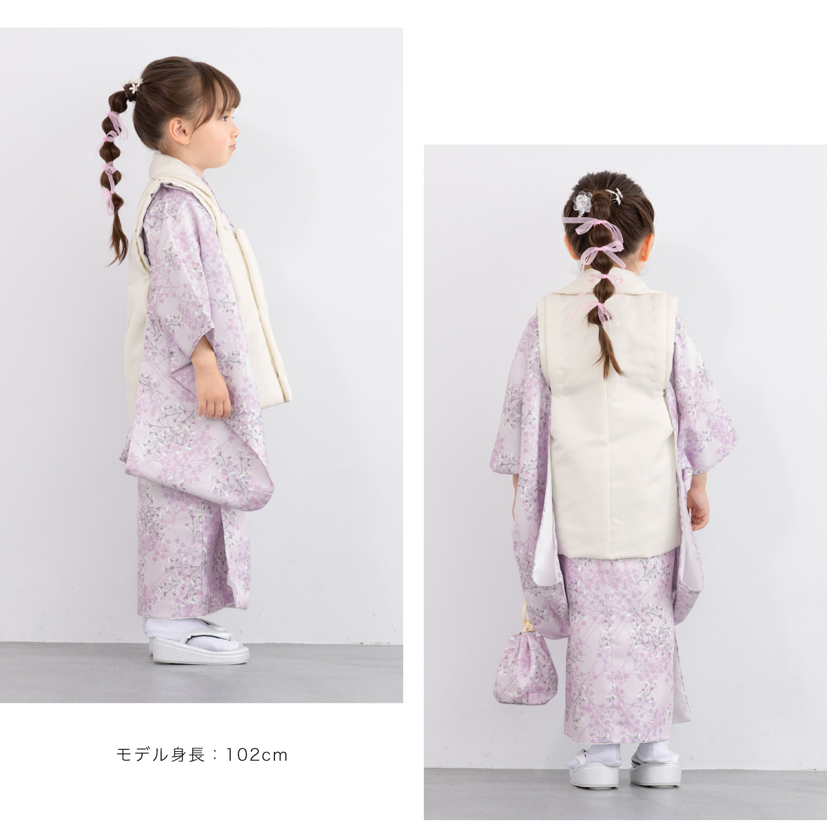 SOUBIEN 七五三 着物 3歳 レトロ レンタル 女の子 被布 フル