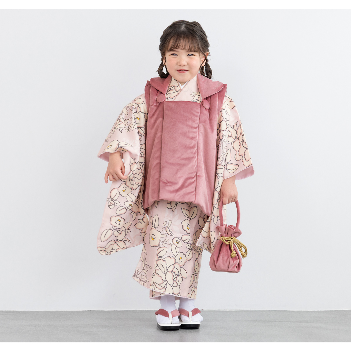 レンタル 七五三 女の子 3歳 着物 被布 フルセット floro 綾に咲く花霞