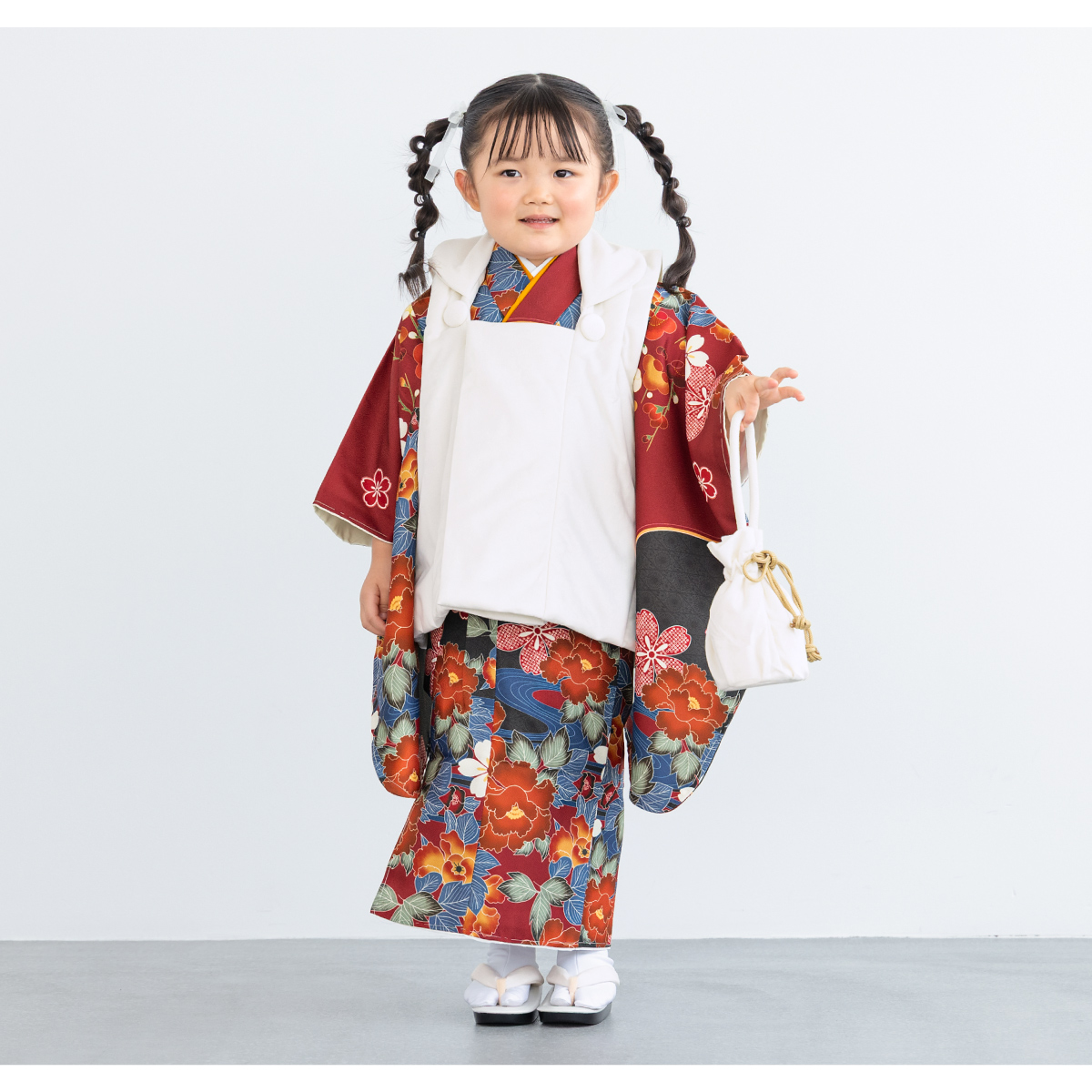 レンタル 七五三 女の子 3歳 着物 被布 フルセット floro 茜の花絵巻き
