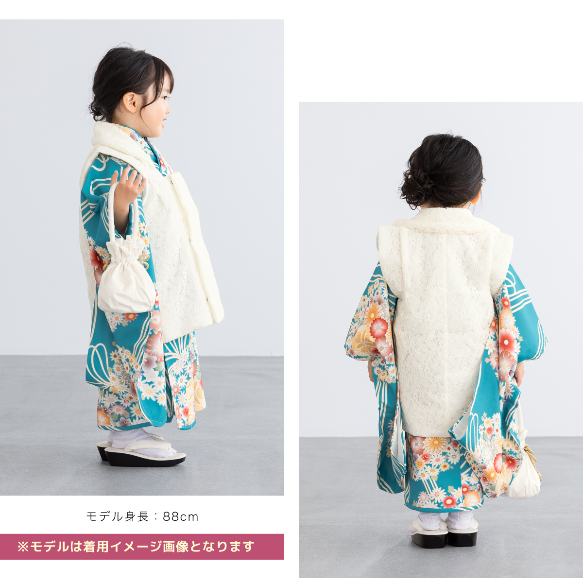 レンタル 七五三 女の子 3歳 着物 被布 フルセット ブルー ホワイト