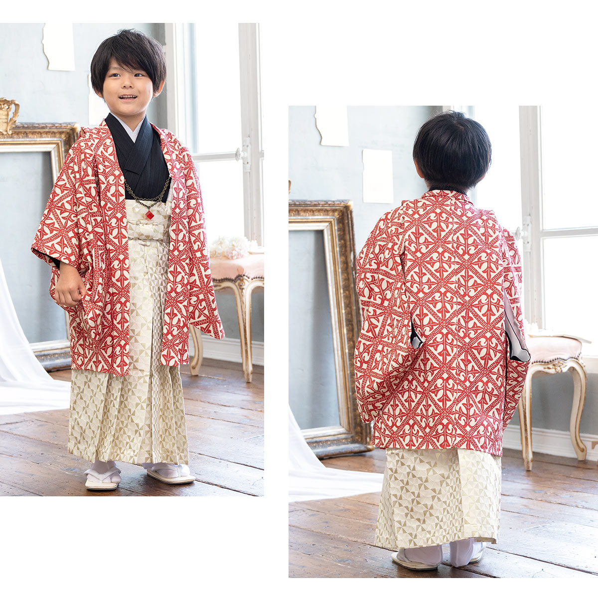 七五三 着物 レンタル 5歳 男の子 フルセット 袴セット 赤系