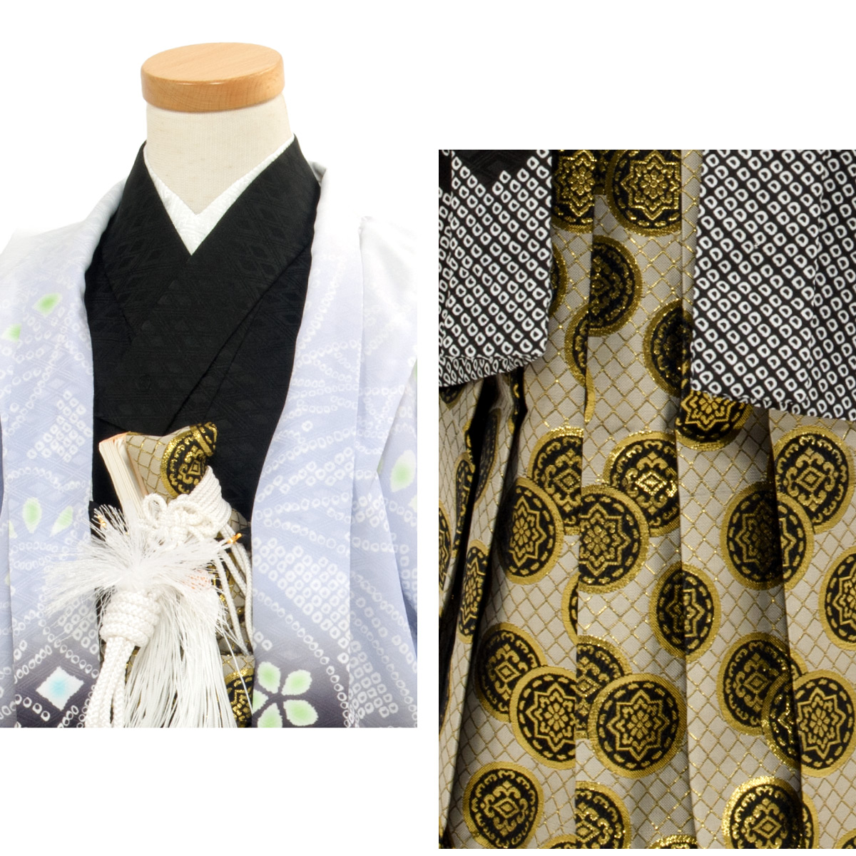 403ab66□七五三 三歳 着物&陣羽織&袴&長襦袢&角帯 鷹 刺繍□美品