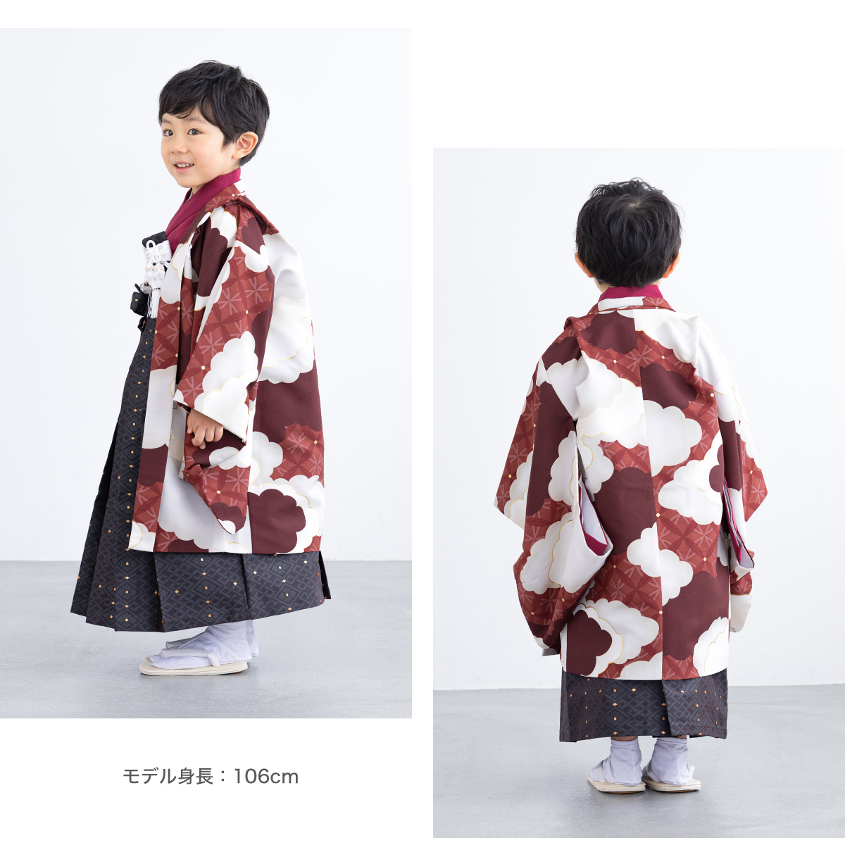 七五三 フルセット レンタル 5歳 着物 羽織 男の子 袴セット 赤 グレー