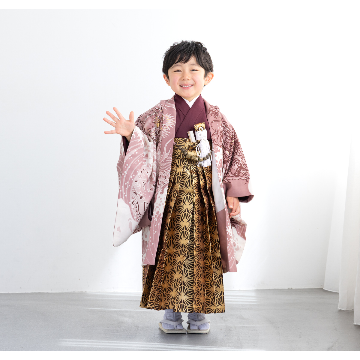 七五三 フルセット レンタル 5歳 着物 羽織 男の子 袴セット レッド 金