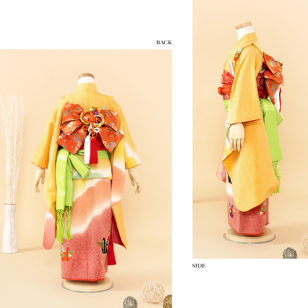アンティーク　子供　着物　/紫〜黄色　グラデーション deb1bac14f9c74e5bb6dea674c7a79
