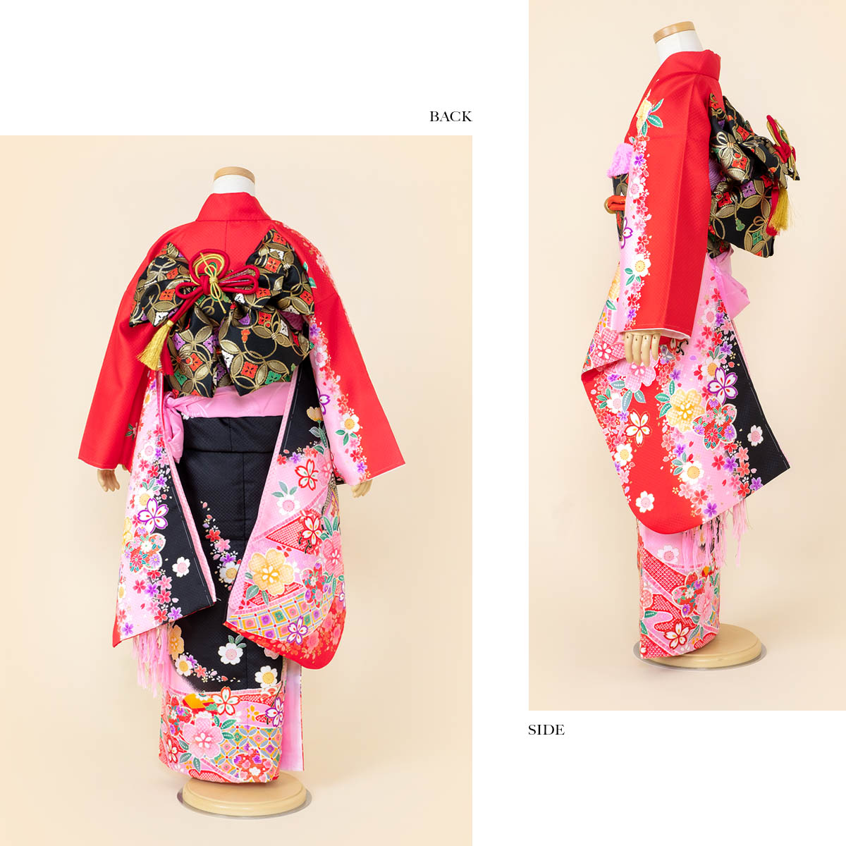 SOUBIEN レンタル 七五三 7歳 着物セット 女の子 フルセット 赤 レッド