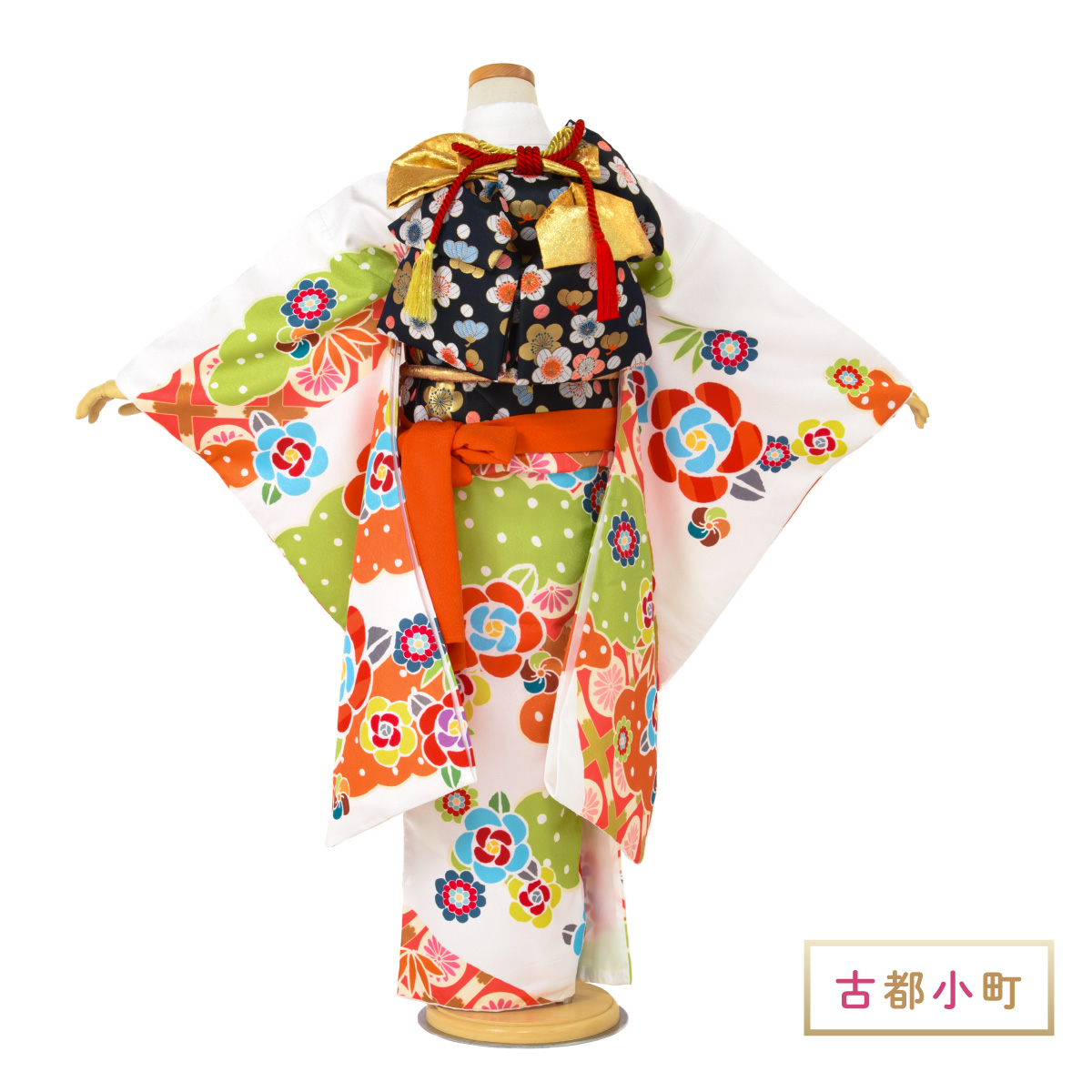 専用です☆新品☆ポップな大きな椿の着物と作り帯☆フルセット七五三 r2075-h-8.jpg