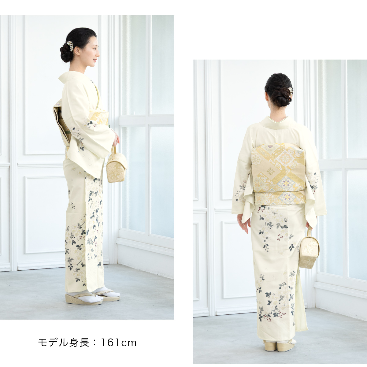 ❰6613❱ フルセット　訪問着　白灰　袋帯　河合美術織物　入学式　七五三　正絹 SOUBIEN（創美苑） レンタル 訪問着 フルセット 白 ホワイト 桜 七五三