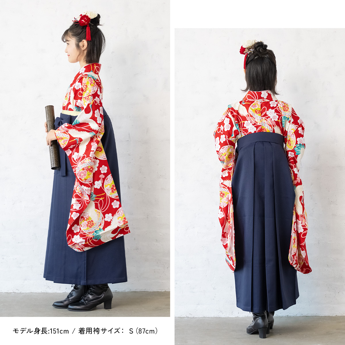 レンタル 卒業式 袴 小学生 女の子 ジュニア 袴セット レッド系 赤 鶴 