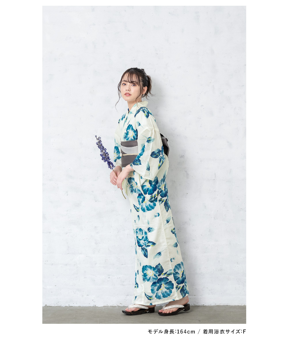 浴衣 セット レディース 浴衣セット ホワイト 白系 ネイビー 藍 ポピー 花 SOUBIEN 浴衣 レディース セット レトロ 浴衣セット 大人 3点