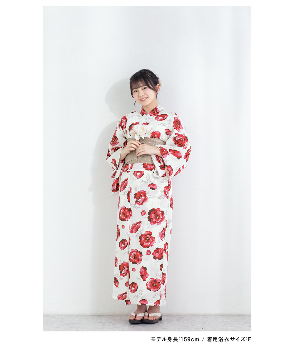 オール新品■大胆染，牡丹花一面お洒落浴衣，浴衣帯，特別帯留め付，桐下駄６点セット SOUBIEN 浴衣 セット レディース 浴衣セット 半幅帯大人 3点