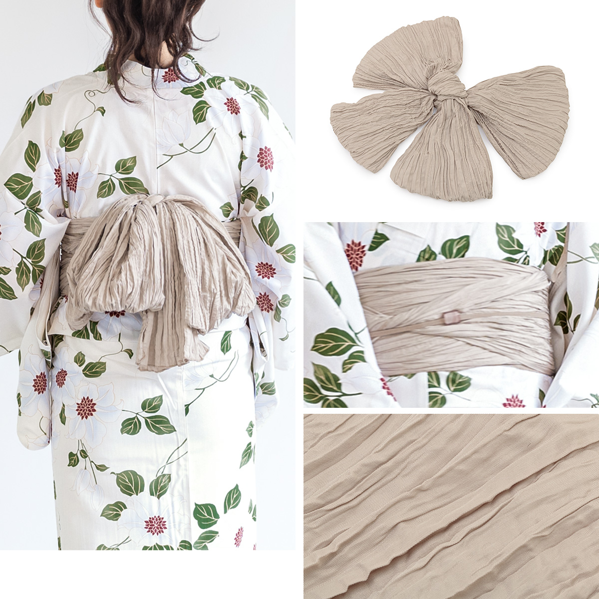 浴衣 セット レディース 浴衣セット 兵児帯 2023 大人 3点セット ホワイト 白 グリーン 緑 クレマチス 白茶 S フリー 送料無料 SOUBIEN（創美苑） 浴衣 セット レディース 浴衣セット 兵児帯 大人 3