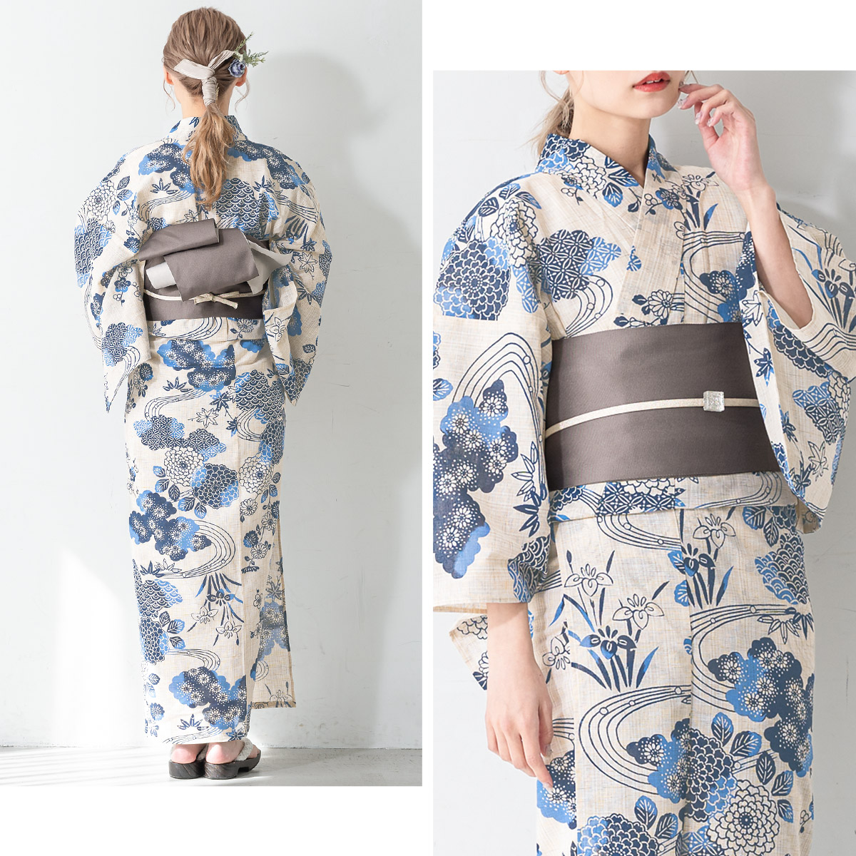 Amazon.co.jp: 浴衣 綿麻 粋な夏着物 縦縞 黒 献上柄 半幅帯 2点
