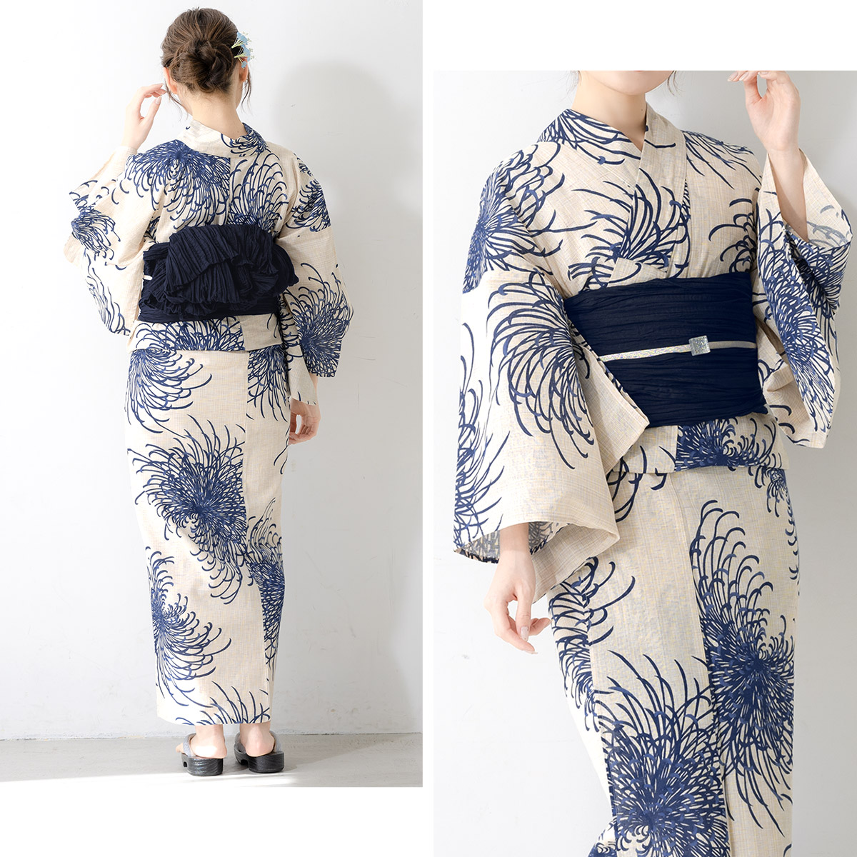 ベージュに紺の大人浴衣 soubien_yuset-s1-mykt0203ad