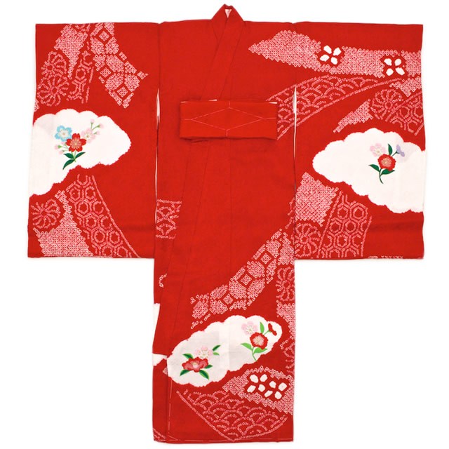 SOUBIEN（創美苑） 初着 赤 レッド 桜 梅 花 熨斗 刺繍 鹿の子絞り