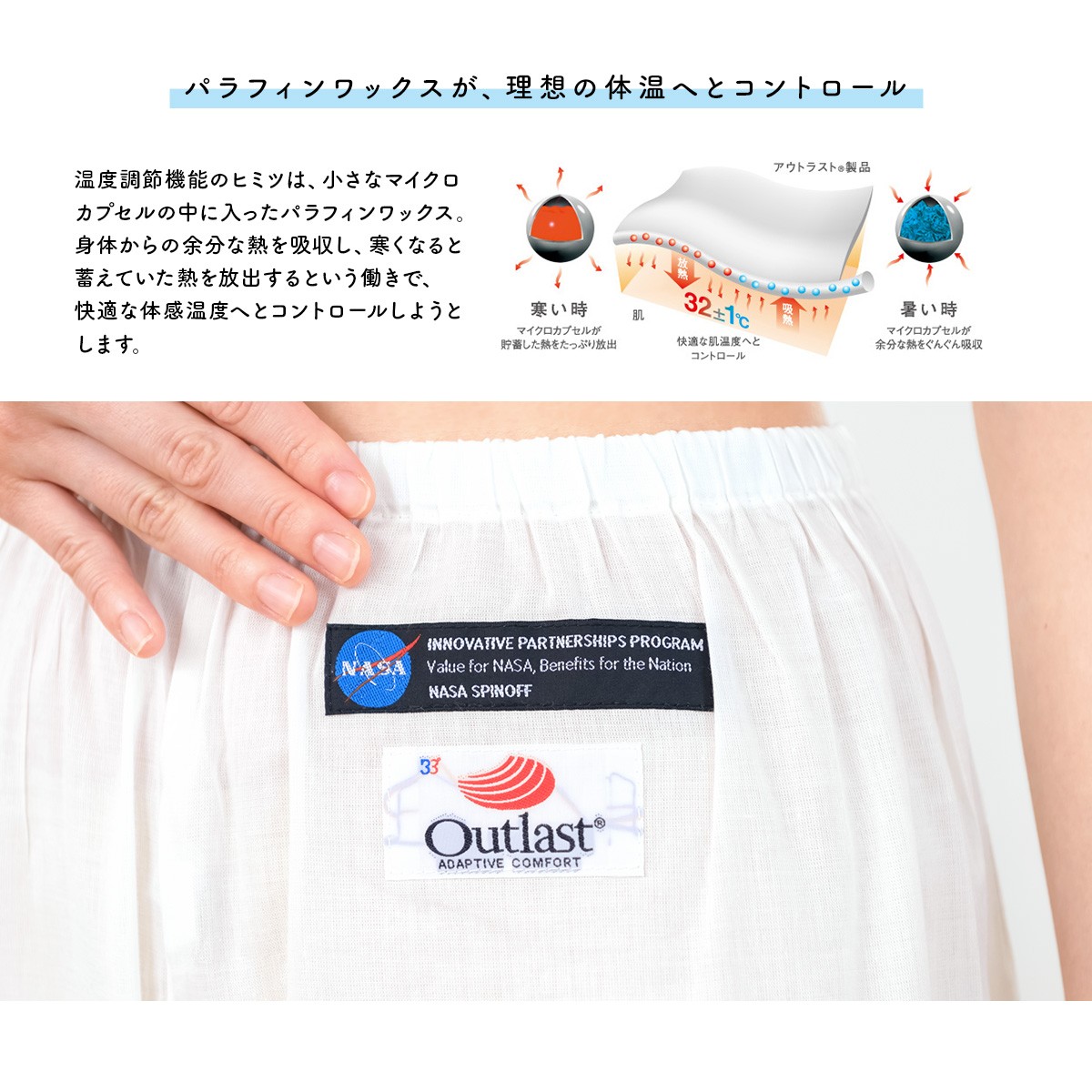 和装ステテコ Outlast（アウトラスト） 白 ホワイト 無地 温度調節素材