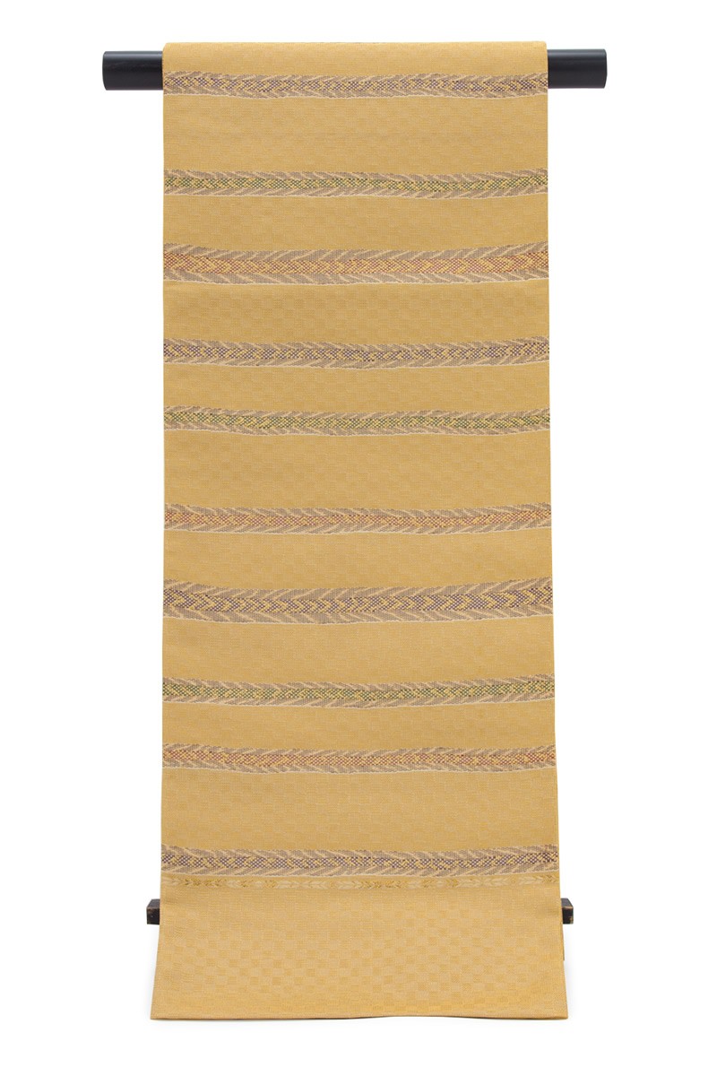 訳あり 袋帯 未仕立て 茶系 ブラウン 市松 格子 段 山田織物 京都