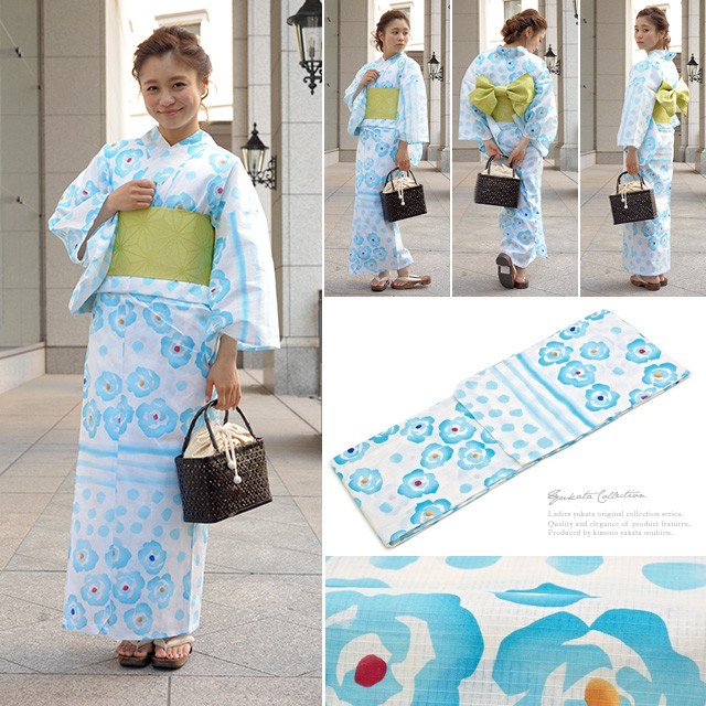 【新品】bonheur saisons Jec art modern 浴衣セット SOUBIEN（創美苑） 浴衣 レディース 3点セット （浴衣/半幅帯/下駄