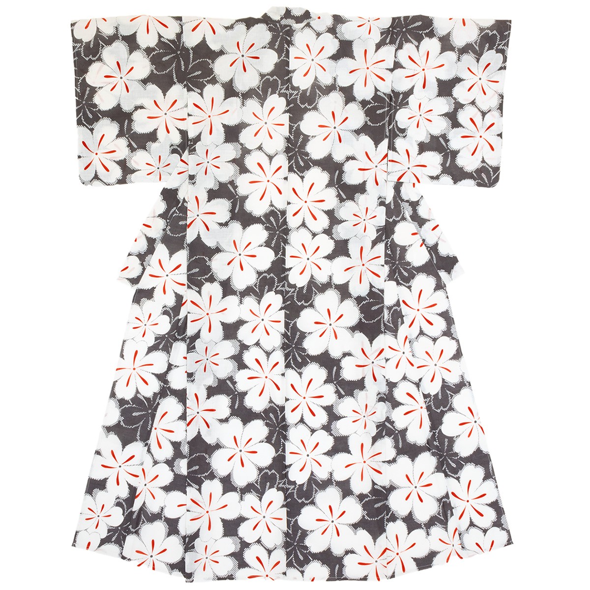 浴衣 レディース 灰色 グレー 白 ホワイト 桜 さくら 花 フラワー 綿 絽 変わり織り 夏祭り 花火大会 女性用 仕立て上がり 浴衣 レディース 灰色 グレー 白 ホワイト 桜 花 フラワー 綿 絽