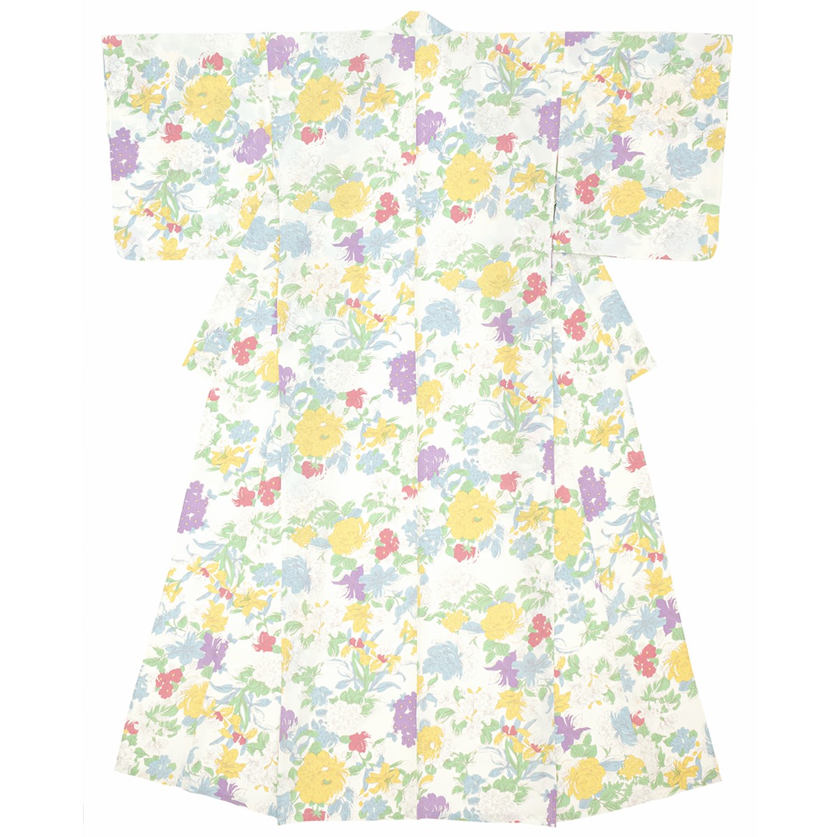 浴衣 レディース ホワイト 白 黄色 イエロー カラフル 牡丹 百合 花 フラワー モダン 変わり織り 夏祭り 花火大会 女性用 仕立て上がり 【Sサイズ】【フリーサイズ】【送料無料】 SOUBIEN（創美苑） 浴衣 レディース ホワイト 白 黄色 イエロー