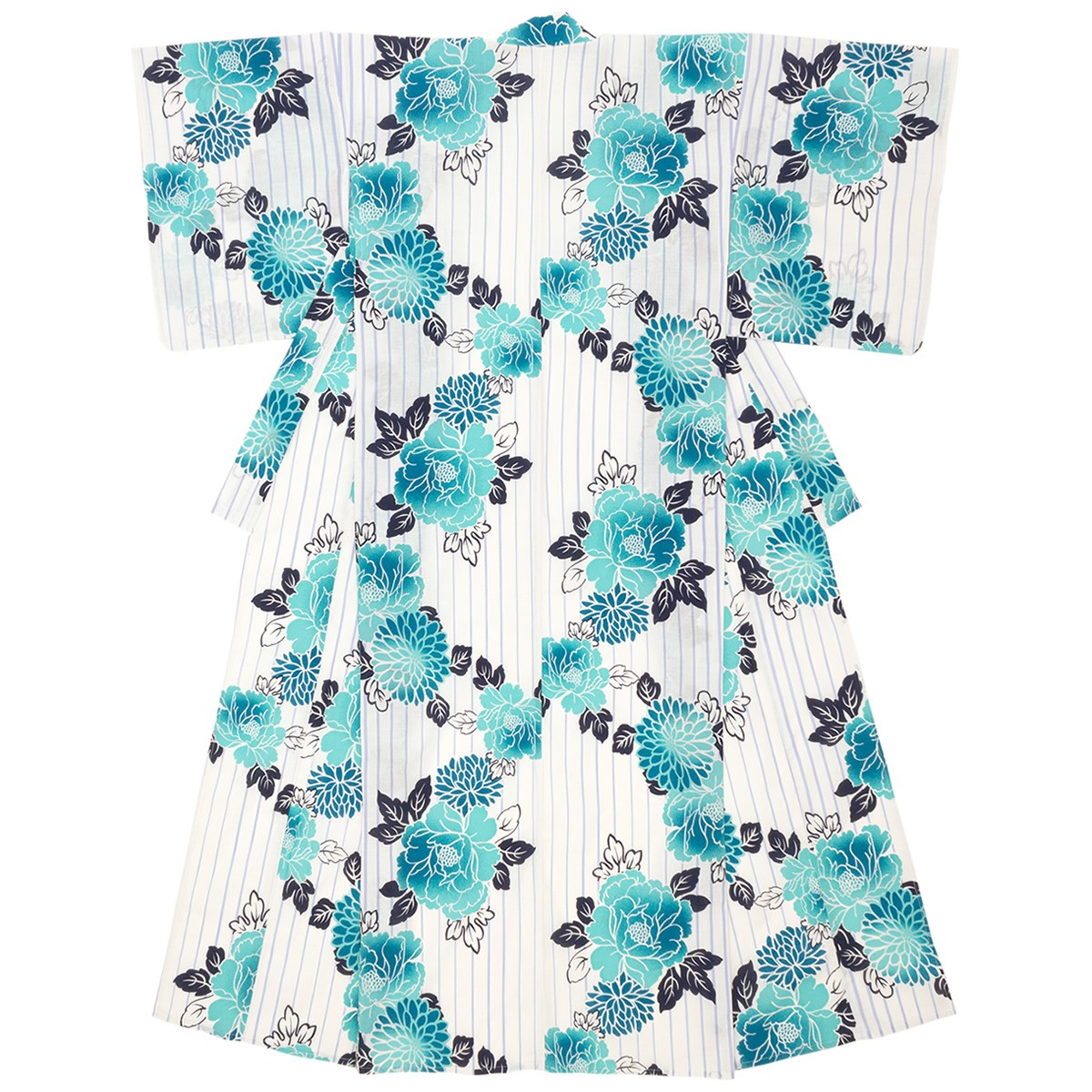 浴衣 レディース ホワイト 白 ブルー 水色 牡丹 ボタン 菊 キク 花 フラワー 縞 綿  夏祭り 花火大会 女性用 仕立て上がり【フリーサイズ】【送料無料】 ykt0258km-3116_1.jpg